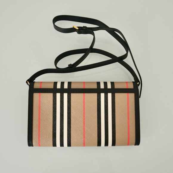 NWT BURBERRY ICON STRIP HANNAH LEATHER TRIM CROSSBODY WALLET BAG - Picture 7 of 12